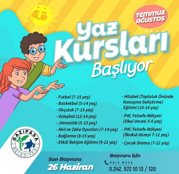 GAZİPAŞA BELEDİYESİ’NDEN ÇOCUKLARA YAZ KURSU MÜJDESİ